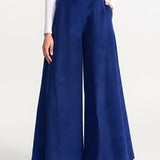 Pantaloni "Palazzo" din Catifea Reiata - Albastru Regal