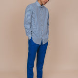 The Chevron Cotton Trousers - Van Gogh Blue