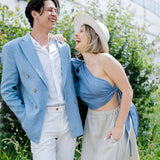 The Bazna Linen Suit Jacket - Herringbone Blues