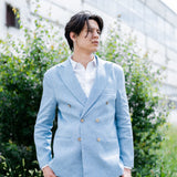 The Bazna Linen Suit Jacket - Herringbone Blues