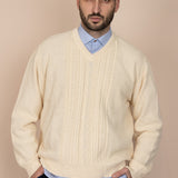 The Caid Cable-Knit 100% Cotton V-Neck - White