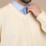 The Caid Cable-Knit 100% Cotton V-Neck - White