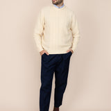 The Caid Cable-Knit 100% Cotton Crewneck - White
