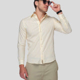 The Cernauți Linen Shirt - White with Yellow Stripes