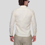 The Cernauți Linen Shirt - White with Yellow Stripes