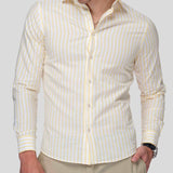 The Cernauți Linen Shirt - White with Yellow Stripes