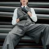 The "Palazzo" Wool Trousers - Charcoal Grey Check