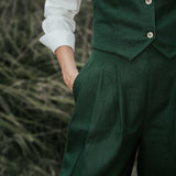 The "Deva" Linen Trousers – Forest Green
