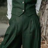 The "Deva" Linen Trousers – Forest Green