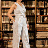 The Figa Linen Set (Trousers and Waistcoat) - Beige Stripes