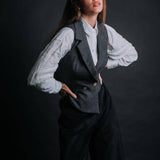 The "Crisana" Wool Waistcoat - Charcoal Grey Check