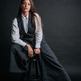 The "Palazzo" Wool Trousers - Charcoal Grey Check