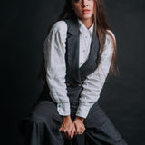 The "Palazzo" Wool Trousers - Charcoal Grey Check