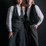 The "Palazzo" Wool Trousers - Charcoal Grey Check