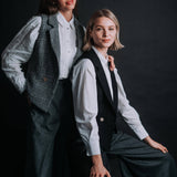 The "Crisana" Wool Tweed Waistcoat - Grey Mélange