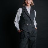 The "Crisana" Wool Waistcoat - Charcoal Grey Check