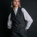 The "Crisana" Wool Waistcoat - Charcoal Grey Check