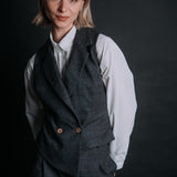 The "Crisana" Wool Waistcoat - Charcoal Grey Check