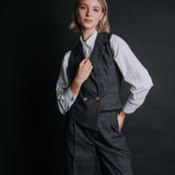 The "Crisana" Wool Waistcoat - Charcoal Grey Check