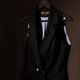 The "Crisana" Wool Waistcoat - Navy Blue with Stripes