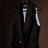 The "Crisana" Wool Waistcoat - Navy Blue with Stripes