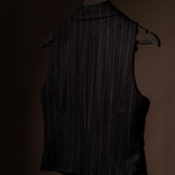 The "Crisana" Wool Waistcoat - Navy Blue with Stripes