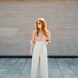 The Suru Ladies Linen Trousers - Striped Natural